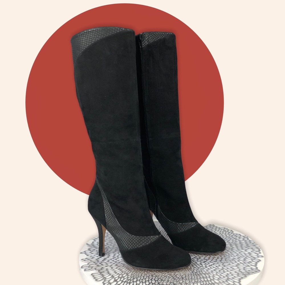 TED BAKER LONDON Boutique Black Suede Embossed Snakeskin Boots Size 38 / 8